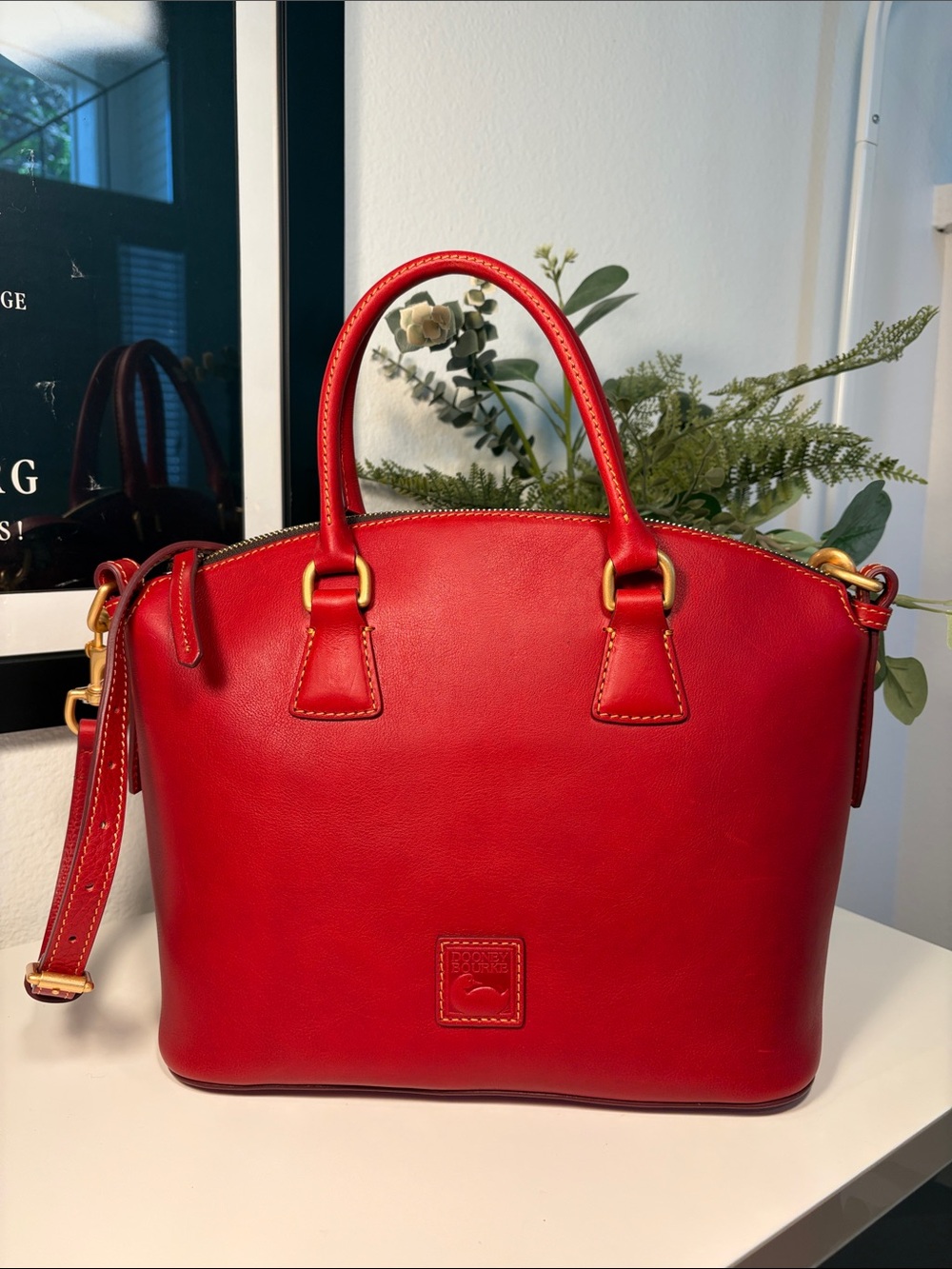 NWT Vintage Dooney & Bourke Florentine Leather Dome Satchel In Red/Bordeaux - Picture 17 of 17